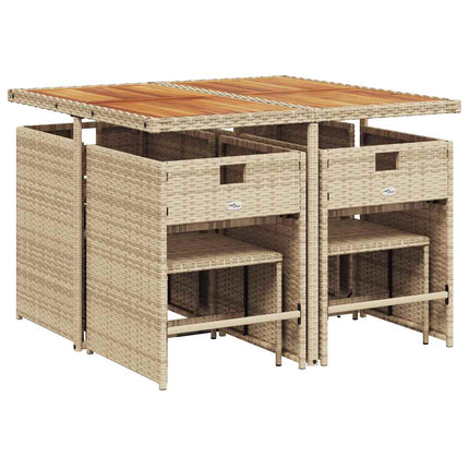 Matgrupp för trädgården med dynor 9 delar beige konstrotting