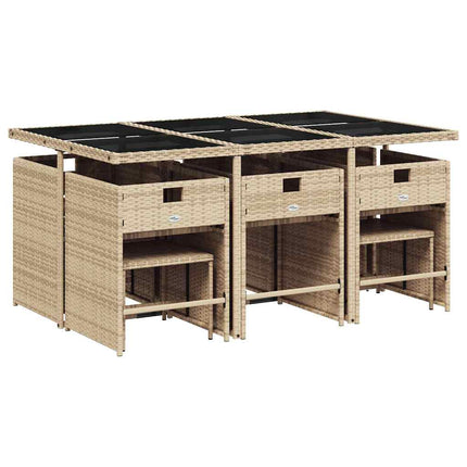 Matgrupp för trädgården med dynor 11 delar beige konstrotting