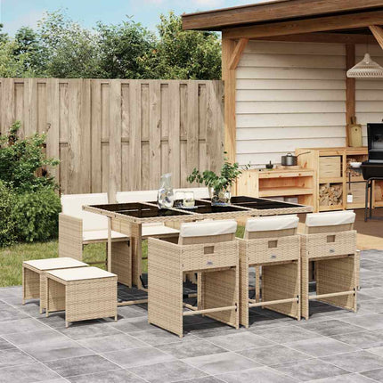 Matgrupp för trädgården med dynor 11 delar beige konstrotting