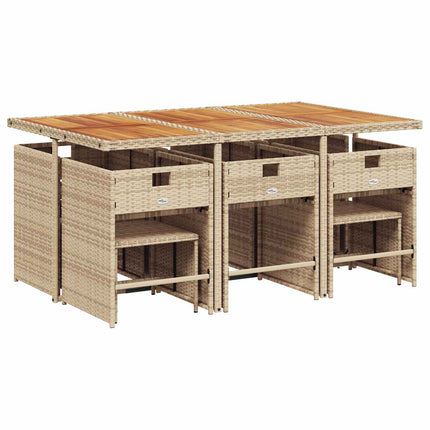 Matgrupp för trädgården med dynor 11 delar beige konstrotting