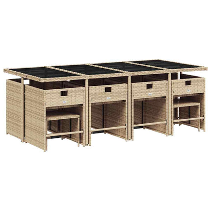 Matgrupp för trädgården med dynor 13 delar beige konstrotting
