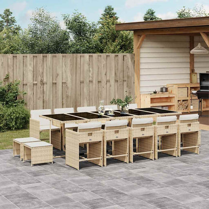 Matgrupp för trädgården med dynor 15 delar beige konstrotting