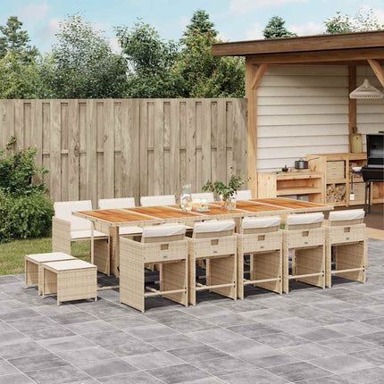 Matgrupp för trädgården med dynor 15 delar beige konstrotting
