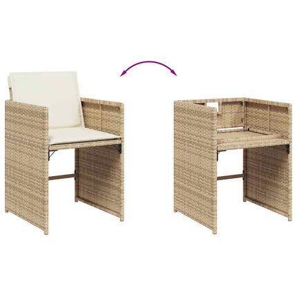 Matgrupp för trädgården med dynor 9 delar beige konstrotting