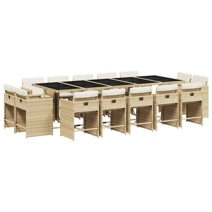 Matgrupp för trädgården med dynor 15 delar beige konstrotting