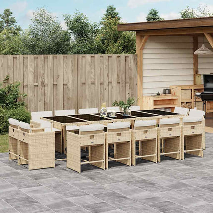 Matgrupp för trädgården med dynor 15 delar beige konstrotting