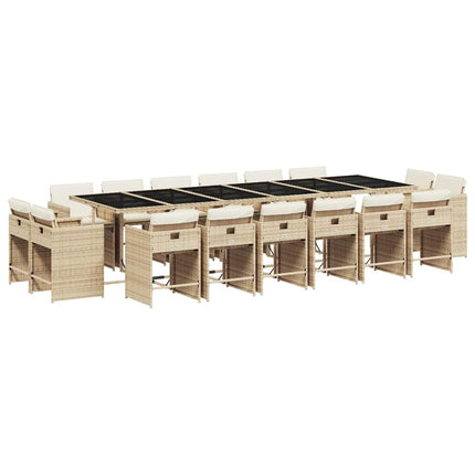 Matgrupp för trädgården med dynor 17 delar beige konstrotting