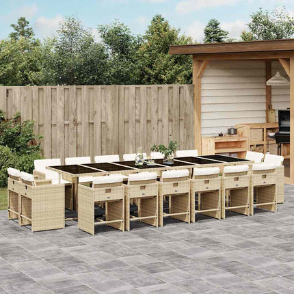 Matgrupp för trädgården med dynor 17 delar beige konstrotting