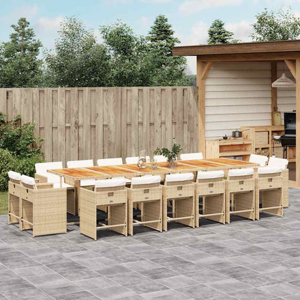 Matgrupp för trädgården med dynor 17 delar beige konstrotting