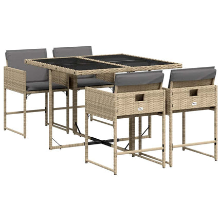 Matgrupp för trädgården med dynor 5 delar mixbeige konstrotting