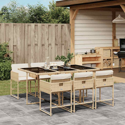 Matgrupp för trädgården med dynor 7 delar beige konstrotting