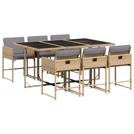 Matgrupp för trädgården med dynor 7 delar mixbeige konstrotting