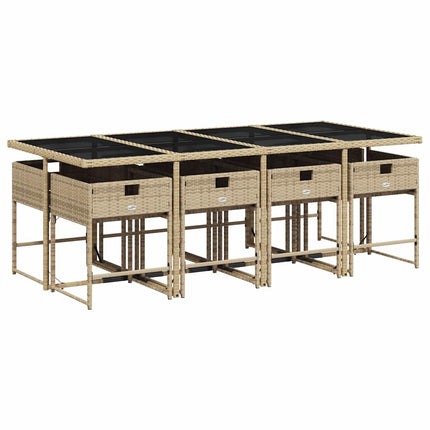 Matgrupp för trädgården med dynor 9 delar mixbeige konstrotting