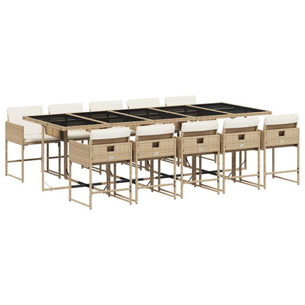 Matgrupp för trädgården med dynor 11 delar beige konstrotting