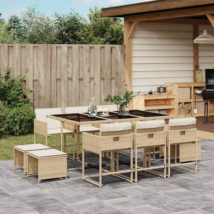 Matgrupp för trädgården med dynor 11 delar beige konstrotting