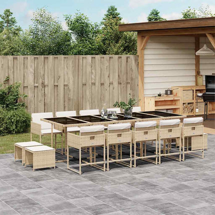 Matgrupp för trädgården med dynor 15 delar beige konstrotting