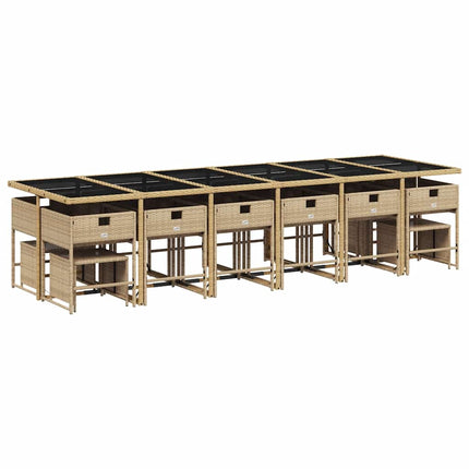 Matgrupp för trädgården med dynor 17 delar beige konstrotting