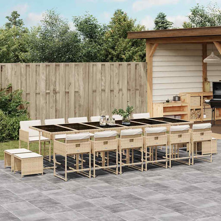 Matgrupp för trädgården med dynor 17 delar beige konstrotting