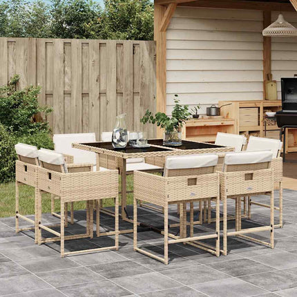 Matgrupp för trädgården med dynor 9 delar beige konstrotting