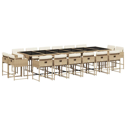 Matgrupp för trädgården med dynor 17 delar beige konstrotting