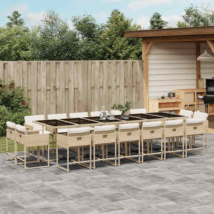Matgrupp för trädgården med dynor 17 delar beige konstrotting