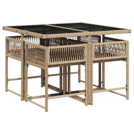 Matgrupp för trädgården med dynor 5 delar mixbeige konstrotting
