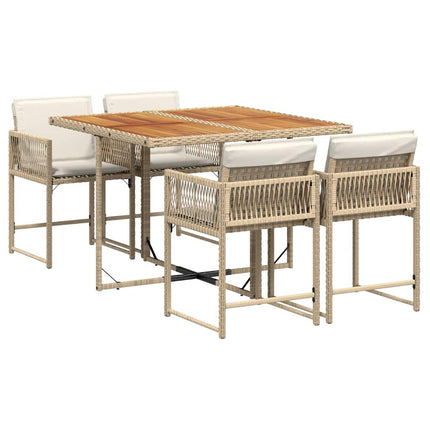 Matgrupp för trädgården med dynor 5 delar beige konstrotting