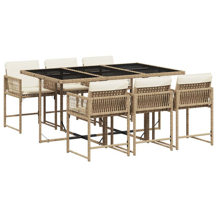Matgrupp för trädgården med dynor 7 delar beige konstrotting