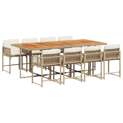 Matgrupp för trädgården med dynor 9 delar beige konstrotting