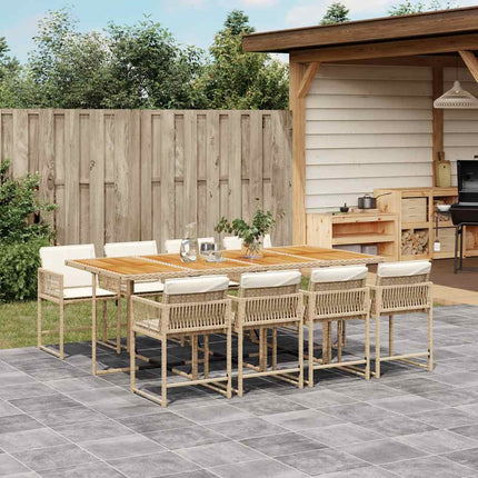Matgrupp för trädgården med dynor 9 delar beige konstrotting