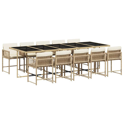 Matgrupp för trädgården med dynor 11 delar beige konstrotting