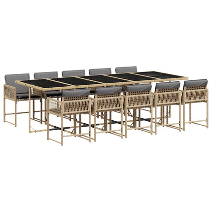 Matgrupp för trädgården med dynor 11delar mixbeige konstrotting