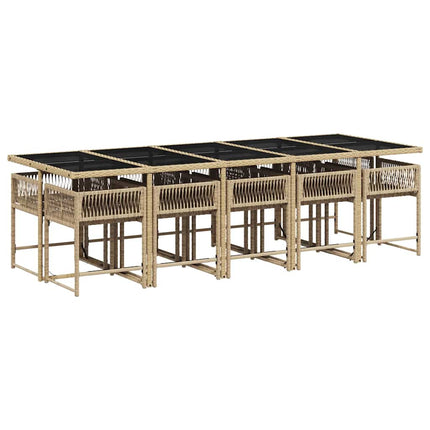 Matgrupp för trädgården med dynor 11delar mixbeige konstrotting