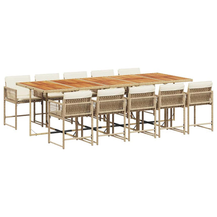Matgrupp för trädgården med dynor 11 delar beige konstrotting