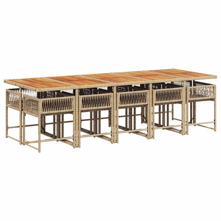Matgrupp för trädgården med dynor 11 delar beige konstrotting