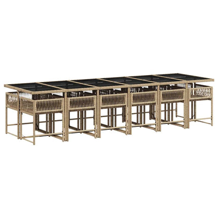 Matgrupp för trädgården med dynor 13 delar beige konstrotting