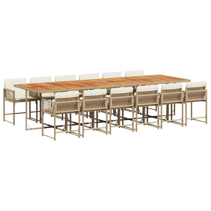 Matgrupp för trädgården med dynor 13 delar beige konstrotting