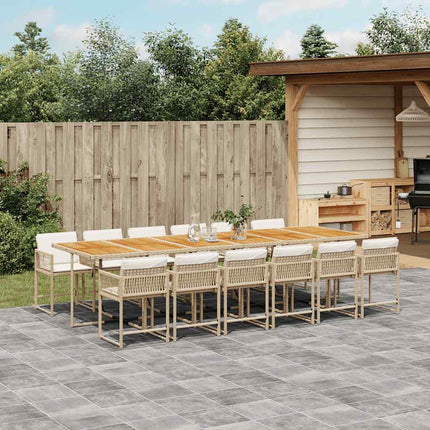 Matgrupp för trädgården med dynor 13 delar beige konstrotting