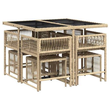 Matgrupp för trädgården med dynor 9 delar mixbeige konstrotting