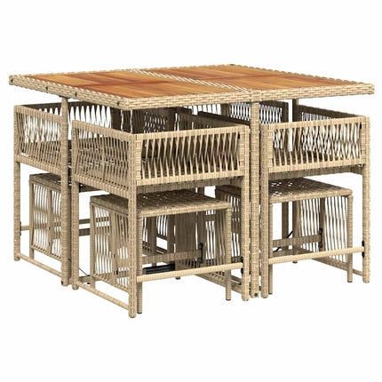 Matgrupp för trädgården med dynor 9 delar beige konstrotting
