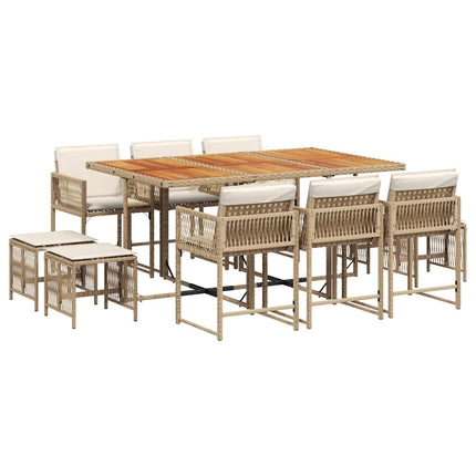 Matgrupp för trädgården med dynor 11 delar beige konstrotting
