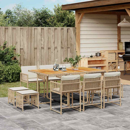 Matgrupp för trädgården med dynor 11 delar beige konstrotting