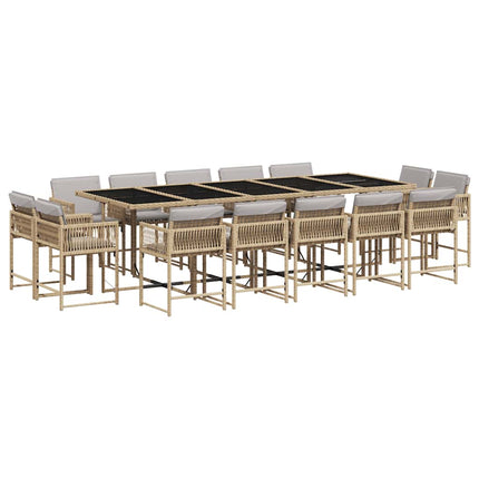 Matgrupp för trädgården m. dynor 15 delar mixbeige konstrotting