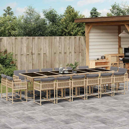 Matgrupp för trädgården med dynor 17delar mixbeige konstrotting