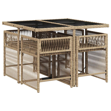 Matgrupp för trädgården med dynor 5 delar beige konstrotting