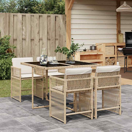 Matgrupp för trädgården med dynor 5 delar beige konstrotting