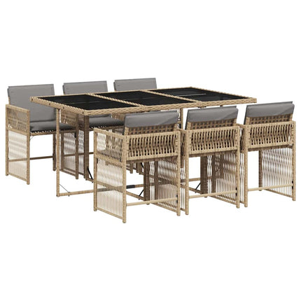 Matgrupp för trädgården med dynor 7 delar mixbeige konstrotting