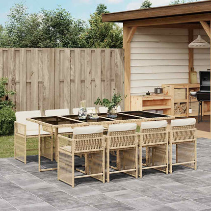 Matgrupp för trädgården med dynor 9 delar beige konstrotting