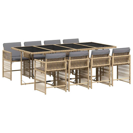Matgrupp för trädgården med dynor 9 delar mixbeige konstrotting