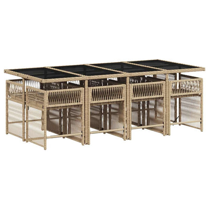 Matgrupp för trädgården med dynor 9 delar mixbeige konstrotting